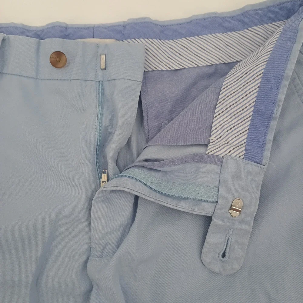 Peter Millar Mens 34 Light Blue Pima Cotton Flat Front Chino Shorts 9 Inseam